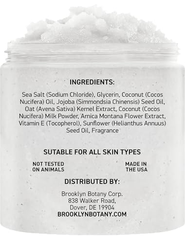 Image of Brooklyn Botany Coconut Milk Body Scrub - Moisturizing and Exfoliating Body, Face, Hand, Foot Scrub - Fights Stretch Marks, Fine Lines, Wrinkles - Great Gifts for Women & Men - 10 oz
