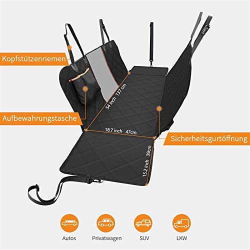 OMORC Hundedecke Autoschondecke, Wasserdichte Hundedecke für Auto Rückbank, 4-Lagigen Rutschfeste Design mit Sicherheitsgurt Sichtfenster für Auto/Van/SUV - 6