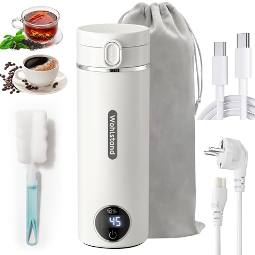 Wohlstand 500ml Mini Portable Travel Kettle USB-C Electric Water Heater 300W Fast Heating 37100C Temperature Control 316 Stainless Steel Keep Warm Function