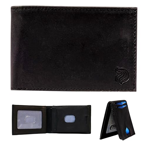 KYEIF Mens Wallet Leather - Slim Men Black Wallets with RFID Blocking, Smart Bifold Money Wallet with Card Holder, Unisex Leather Wallet AirTag Compatible