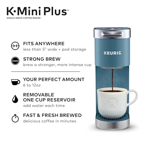 Keurig K-Mini Plus Single Serve K-Cup Pod Coffee Maker, with 6 to 12oz Brew Size, Stores up to 9 K-Cup Pods, Travel Mug Friendly, Teal (Renewed) - Image 4