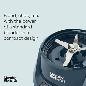 Morphy Richards Compact Personal Blender, 2 x Cups with Lids, Smoothie Maker, 3 Pre-settings, Dishwasher Safe, 1000w, Midnight Blue, 403060