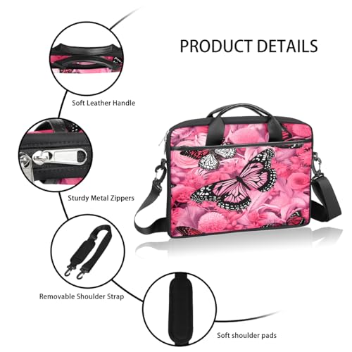 Funda para portátil de 15 pulgadas con diseño de mariposa y flor rosa, maletín delgado para negocios, bolso mensajero para mujeres y hombres, funda para computadora portátil para trabajo, oficina y viajes miniatura 4