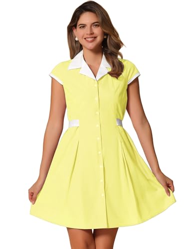 Image of Allegra K Women's Vintage Button Down Shirt Dress Notch Lapel Short Sleeve Belted Office Mini Short Dresses