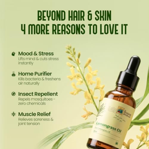 Image of My Pahadi Dukan 30ml Pure Lemongrass Essential Oil, Steam Distilled | 100% oil, Chemical-Free, Aromatherapy, Antibacterial, Stress Relief, Natural Insect Repellent, Lab-Tested