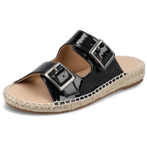 Journee Womens Slide On Sandal Cushioned Footbed Tresah Espadrille Open Toe Faux Leather Double Buckle