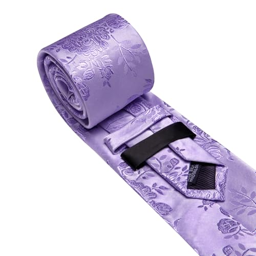 Image of Barry.Wang Mens Ties Silk Solid Color Lavender Floral Woven Neckties and Tie Clip Set Casual Formal Wedding Business