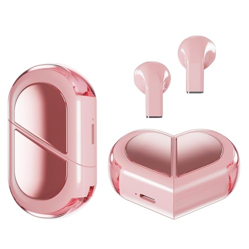 Image of Pink Heart Wireless Earbuds for Girls Kids, Cute Mini Tiny Small Invisible Earbuds Wireless Bluetooth for Small Ears Canals Women Rose Gold Kawai Blue Tooth Ear Buds for iPhone Android