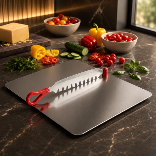 Image of Clazkit Stainless Steel Chopping Board with Multifunctional Cutter | Heavy Duty Cutting Board for Fruits, Vegetables | Rust-Resistant Kitchen Prep Board |31L x 24W x 5Th