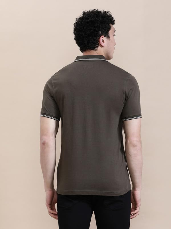 Image of CROCODILE Men Solid Slim Fit Polo T-Shirt | Regular Length | Short Sleeve | Button Placket | Casual Knitted Topwear