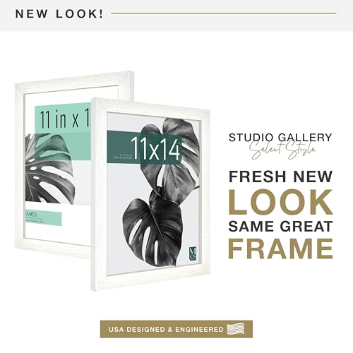 MCS Studio Gallery 11x14 Picture Frame White Woodgrain, Rectangle Photo Frame for Photos, Posters & Art Prints (1-Pack)