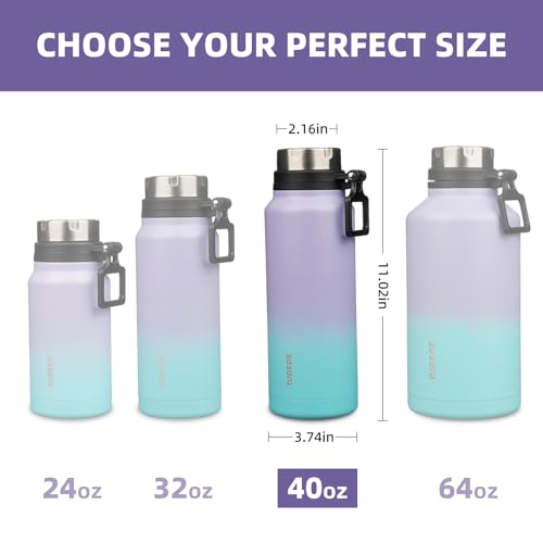 Image of BJPKPK 40oz Large Insulated Water Bottle with Handle, Stainless Steel | Leak-Proof BPA-Free Large Water Bottle, Stainless Steel Vacuum Insulated Bottle for Gym, Work, Outdoor & Everyday Use