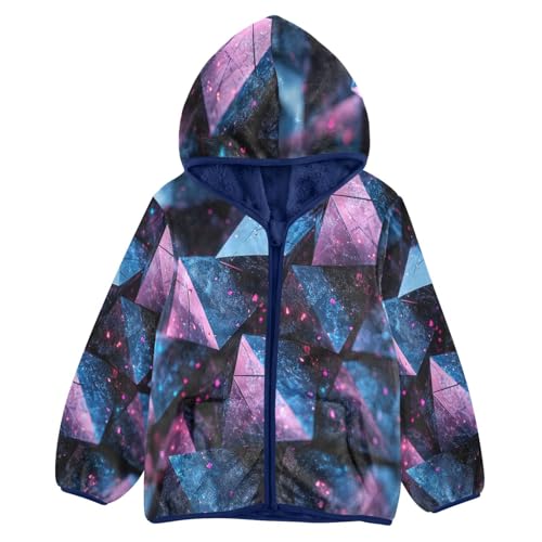 Pruple Blue Abstract Structure Toddler Fleece Jacket Girl Boys Hooded Fleece Jacket Coat Warm Outwear Zip-up 3-10T