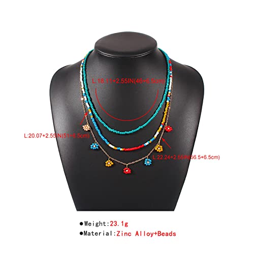 Collier perles de riz ethnique et chaîne de clavicule fleur pour femme
