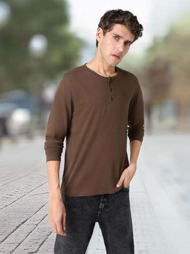 Image of Urbano Fashion Men's Solid Henley Neck Slim Fit Full Sleeve Cotton T-Shirt