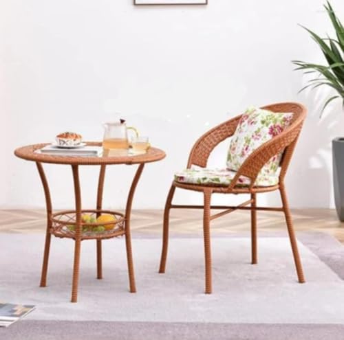 Image of 2+1 Outdoor Indoor Furniture Sets Rattan Wicker Chair Patio Set Bistro Set Conversation Set Balcony Outdoor Garden Furniture Chair, Apricot with Multicolor Cushion & Pillow