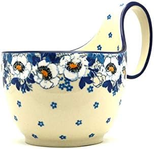 Polish Pottery Loop Handle Bowl - White Poppy