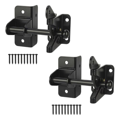 Image of Self Locking Gate Latch for Wooden Fence,Heavy Duty Gravity Fence Latch Privacy Door Latch for Wood Gate,Metal Gates,Vinyl Fence,Gate Hardware Gate Door Lock for Outdoor Pool,2 Pack, Black Finish