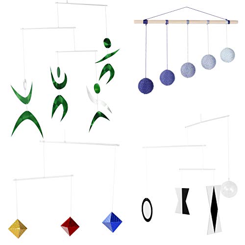 Handmade Montessori mbolies 4set Octahedron mbolie Munari Mobile Gobbi Mobile Dancers Mobile Help Shape and Color Recognition(4 Mobiles with Blue Gobbi)