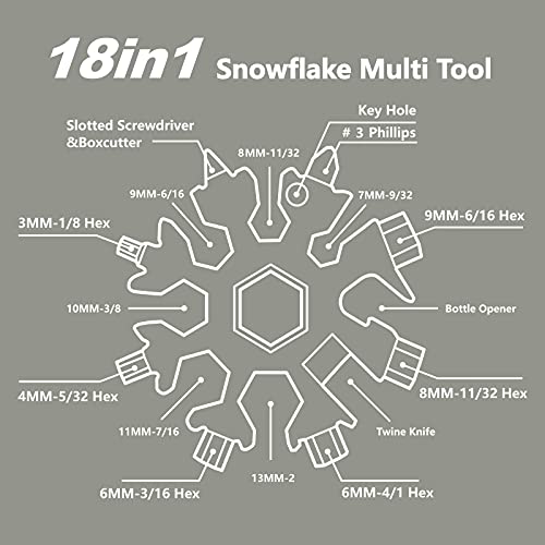 Xven 18-In-1 Snowflake Multi Tool Portable, Stainless Steel Snowflake Bottle Opener/Flat Phillips Screwdriver Kit/Wrench, With Keychain, Great Christmas Gift(Silver) #TOP6