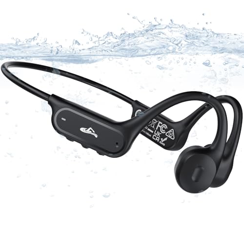 Swimming Headphones Bone Conduction Headphones IP68 Waterproof Bluetooth 6.1 and MP3 Two Modes with MP3 Player 32GB Memory Wireless Sports Open Ear Underwater Earphone for Running Cycling Fitness