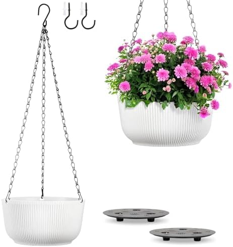 Set of 2 White 10 Inch Hanging Planters for Indoor Outdoor Plants...