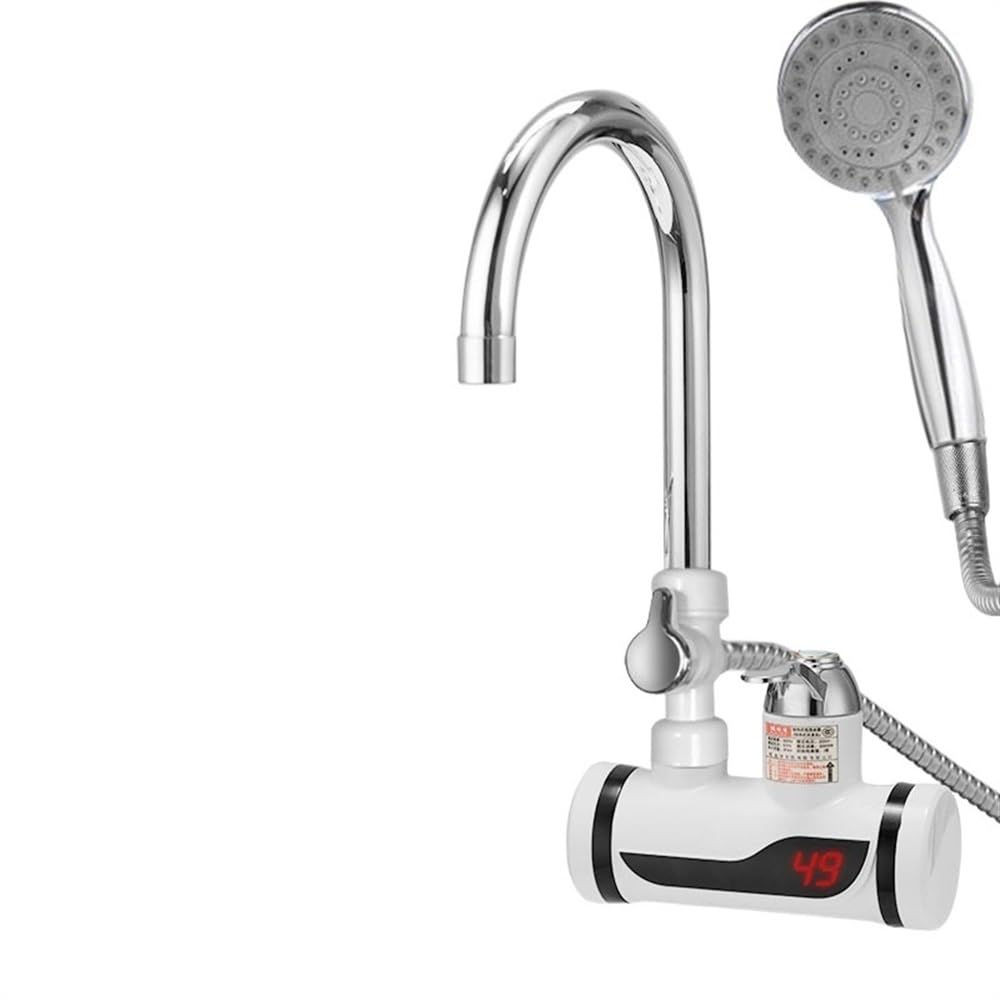 Sqiankun Lateral With Shower Electric Tap Intelligent Instant Hot Water Faucet Stainlesssteel Universal Hose Tankless With Shower Bathroom Kitchen Heater(Lateral With Shower)