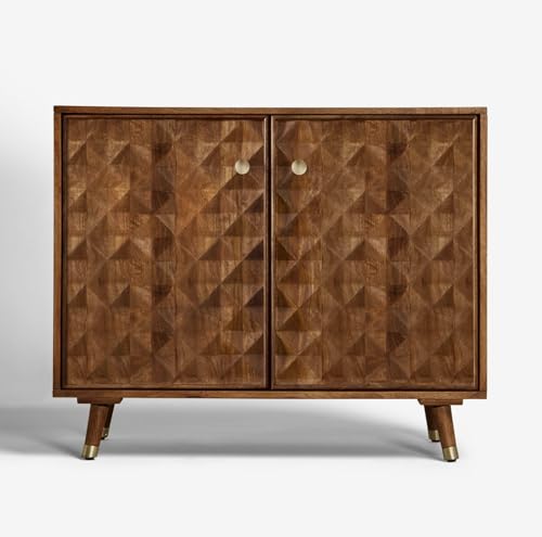 Image of The Attic Diamond Medium Sideboard Honey, Multipurpose Cabinet for Kitchen and Living Room Storage, Classy Sideboard, Solid Mango Wood, Honey Matte Finish