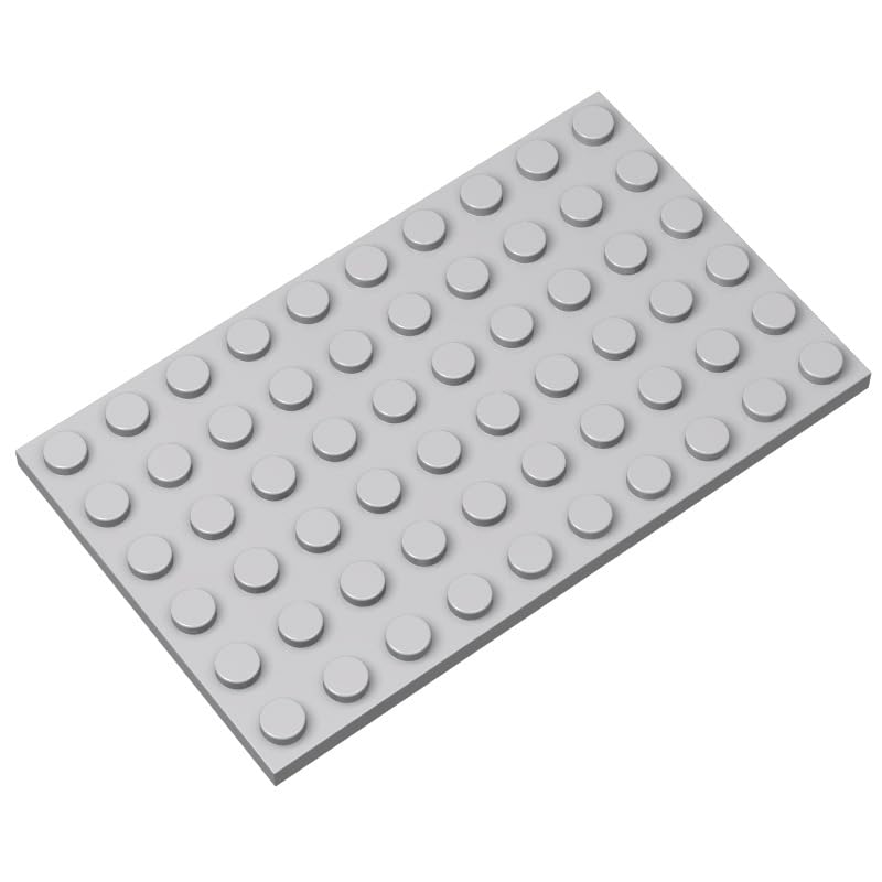 Classic Grey Plates Bulk, 6x10 Light Gray, 10 Piece Flat Set, Compatible with Lego Parts