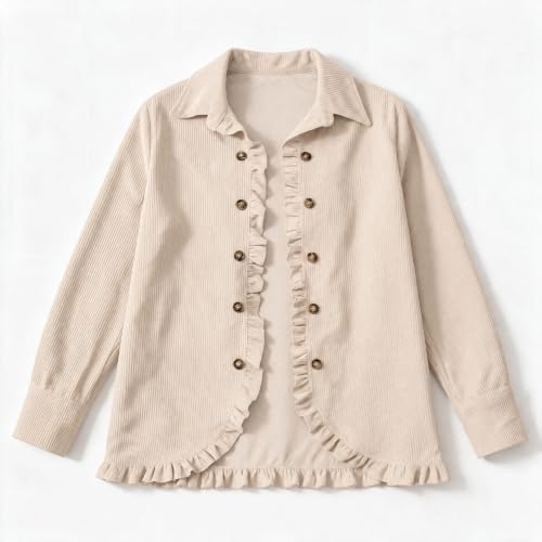 Corduroy Jacket Women Ruffle Business Casual Open Front Lapel Button Coat - image 6