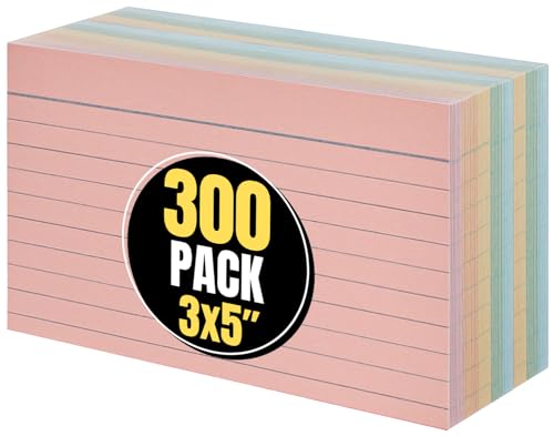 1InTheOffice Index Cards 3 x 5 Ruled Pastel Colored, Assorted 300/Pack
