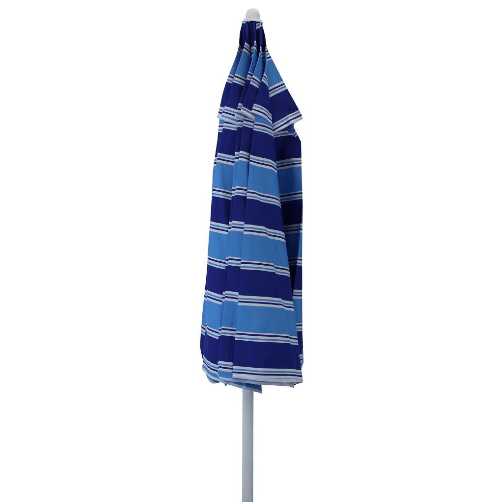 Sombrilla de playa redonda de 2 m con poste de aluminio y lona de poliéster Blue Stripes