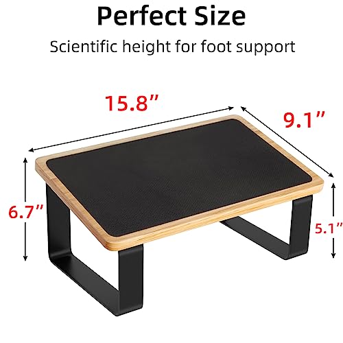 Gazitop Foot Rest For Under Desk At Work, New Upgrade Wooden With Metal Ergonomic Foot Stools With Non-Slip Rubber Stepping Surface, Office Footstools Under Desk Pressure Relief, Matte Black Thicken Footrest thumb #4