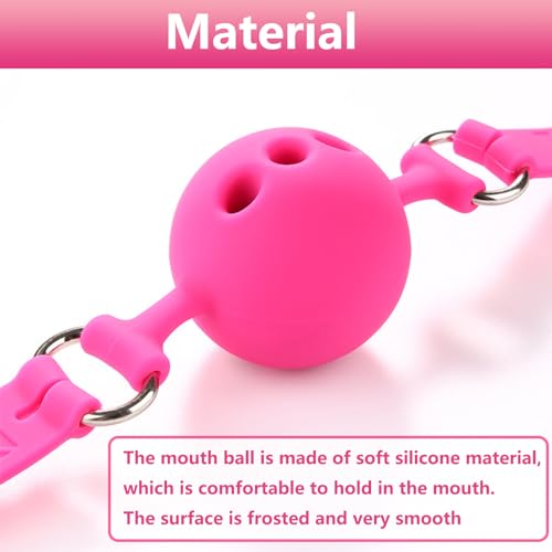 Image of Leather Restraints Ball Mouth Plug Silicone Bondage Ball Gag Hollowed-Breathable Silicone Sex Gag Muzzles Adjustable Strap Bondage Harness Restraints( (Pink-BO4)