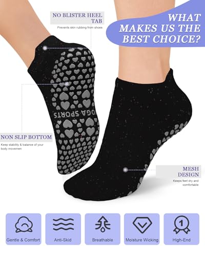 Image of yeuG Pilates Socks for Women Non Slip Grip Socks for Yoga, Barre, Hospital, Barefoot Grippy Yoga Sock Womens Gifts 4 Pairs