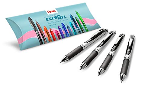 Pentel Energel BL77, Roller encre gel rétractable pointe moyenne 0,7 mm, Noir, Pack de 4