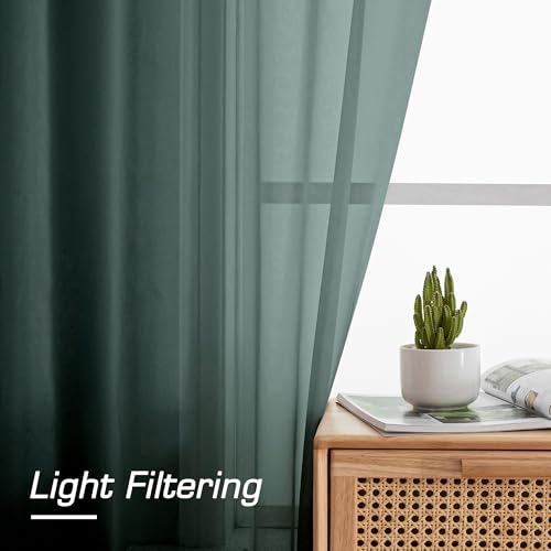 Image of OWENIE Green Sheer Curtains 54 Inch Length 2 Panels Set for Christmas, Clear Sheer Short Curtains for Small Window, 2 Pcs Total 84 Width 54 Long, Green