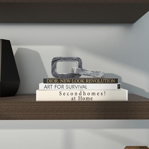Escultura decorativa de mármol cadena geométrica 2 enlaces 10"x4"x3" gris miniatura 7