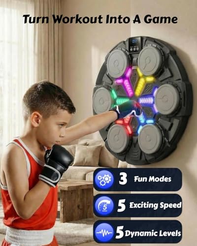 Image of Upgraded Music Punching Machine for Kids and Adults, Wall Boxing Punching Pad with Bluetooth & Rhythm Lights, 3 Speed Modes, Home Fitness Boxing Equipment with Gloves for Boys Girls Teenagers
