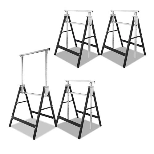 Andamios telescópicos 4X, altura ajustable de 7 pliegues, 80-130 cm, capacidad de carga de 200 kg, caballetes de sierra telescópicos, caballetes de trabajo, andamios para constructores, color negro