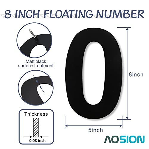 Aosion 8 Inch House Number,Floating Stainless Steel 304 Home Street Number Sign,Large Address Numbers With Screws,Easy To Install,Matt Black (Number 0) #TOP2