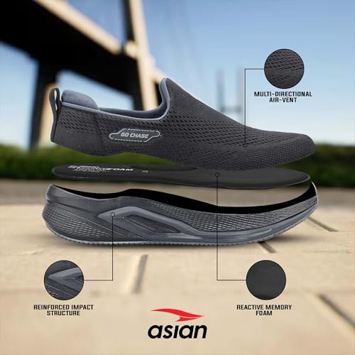 Image of ASIAN Wonderwalk Pro-14 Men's Walking Shoes | Lightweight Slip-On Sports Sneakers | Breathable Knit Mesh | Memory Foam Shoes with Anti-Slip Grip Sole
