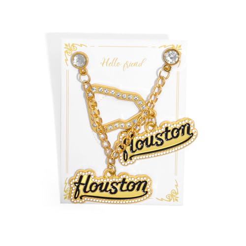 Shining Houston Letter Hat Pins with Sparkling Diamond Brooch, Baseball Hat Pin with Chain and Hanging Brooch for Decoration Gift