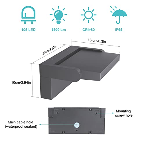 Klighten 24W Außenlampe Aussenleuchte Wand, Wasserdicht IP65 Wandleuchte Außen Innen Wandlampe mit Schwenkbar LED Panel… – Bild 7