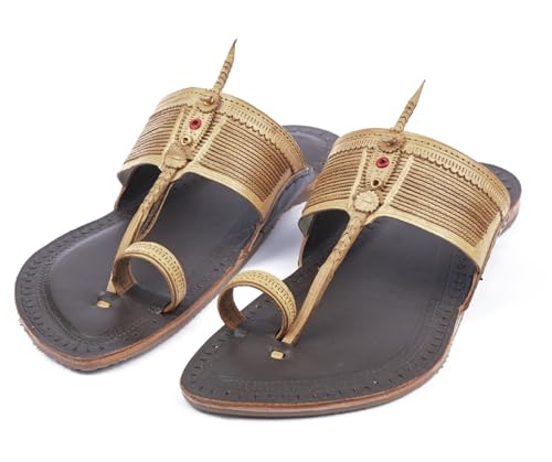 Image of KORAKARI Mens Handmade Kolhapuri Chappal Smooth and Comfortable, Stylish Durable Anti Slip Design Flip Flops Slippers Genuine Leather Traditional Indian Footwear.