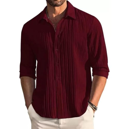 DEELMO Men's Red Textured Long Sleeve Shirt - Image 2