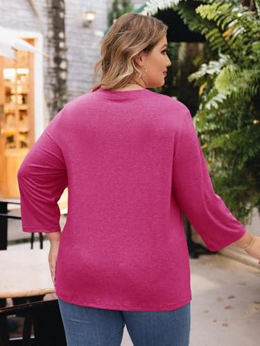 Image of Chulianyouhuo Womens Plus Size Tops 3 /4 Sleeve Casual T Shirts | Crew Neck, Pleated Blouse Tee, Dressy Casual Shirts, Loose Fit Tunic Tops, Soft Fabric, Going Out Outfits