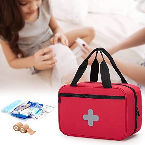 Image of CURMIO Empty First Aid Kits Case, Portable Emergency Kit Organizer, Red | Medical Bag for Emergency Supplies and Pill Bottles, Large Capacity, for Hiking, Camping, Car, Travel, Home and Outdoor