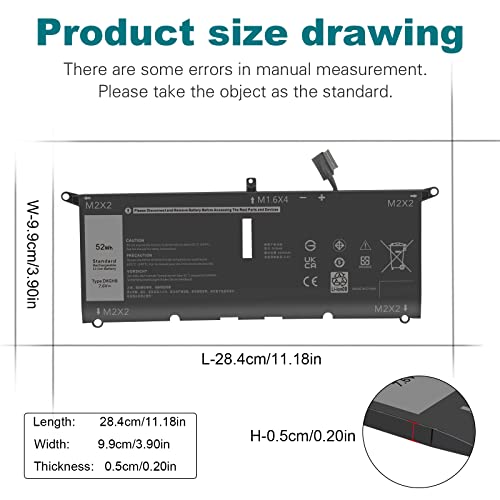 Image of DXGH8 52Wh 7.6V Battery for Dell XPS 13 9370 9380 2019 Inspiron 13 7390 7391 2-in-1 5390 5391 7490 Latitude 3301 E3301 Vostro 5390 5391 Series 0H754V H754V G8VCF G8VCF6C HK6N5 P113G001 P82G P82G001