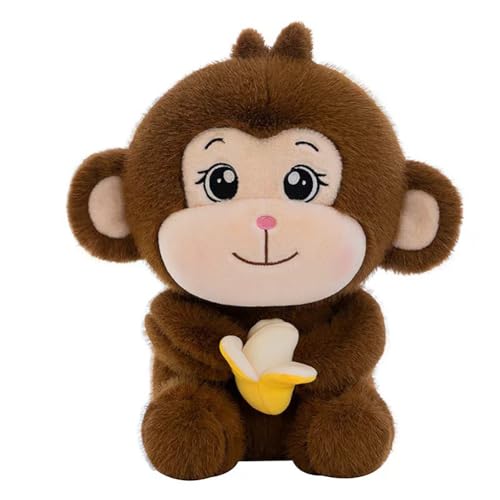 Wgxzyq 8inch Monkey Stuffed Animal with Banana, Soft Brown Monkey Plushie Toy, Birthday Xmas Gift for Kids (Dark Brown)